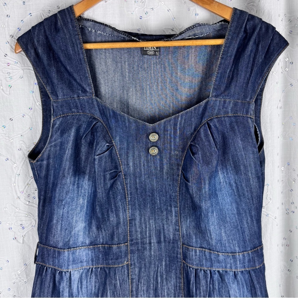Late 90s Boho Denim Maxi Dress – TIMIN – Made in Turkey – Size 5 (Small) - Picture 2 of 6